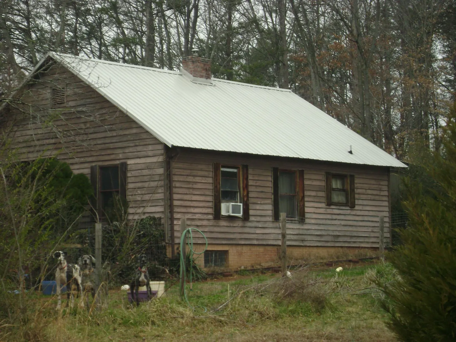 White metal roof on an old wood sided farmhouse, from a Metal Roof Installation job in La Honda